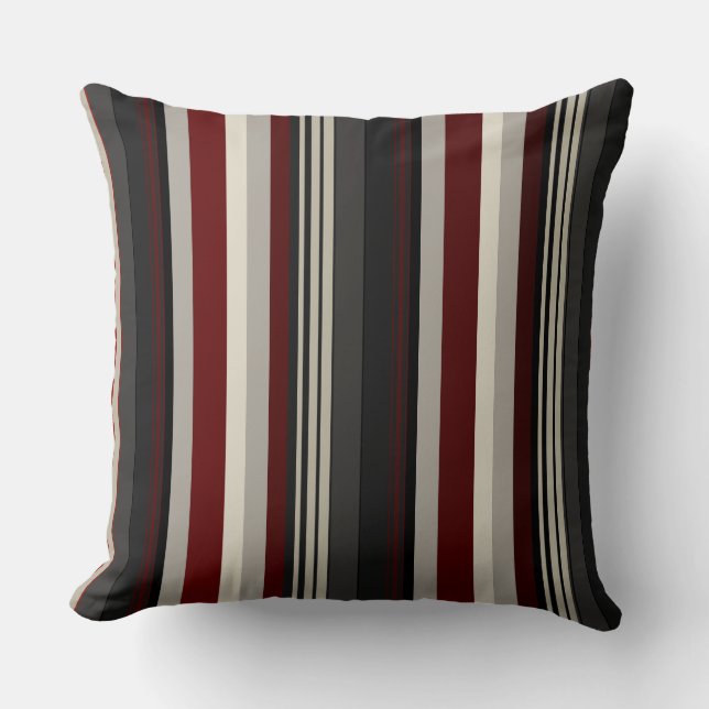 Greys and reds stripes throw pillow (Front)