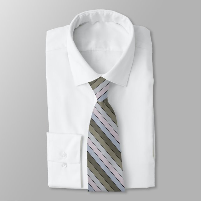 Greys Greens And Black Stripes On Watercolor Paper Tie (Tied)