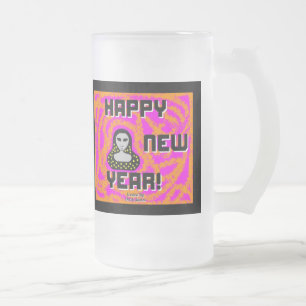 Greys New Year Wishes Large Frosted Glass Mug