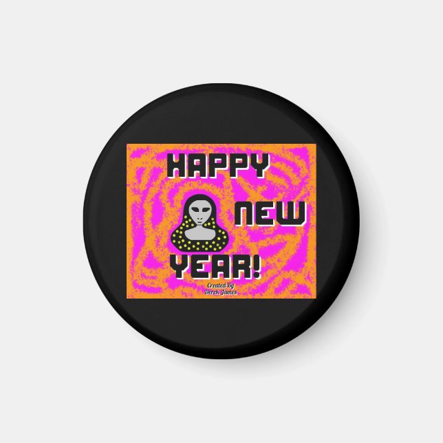 Greys New Year Wishes Round Magnet (Front)