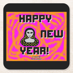 Greys New Year Wishes Square Paper Coaster