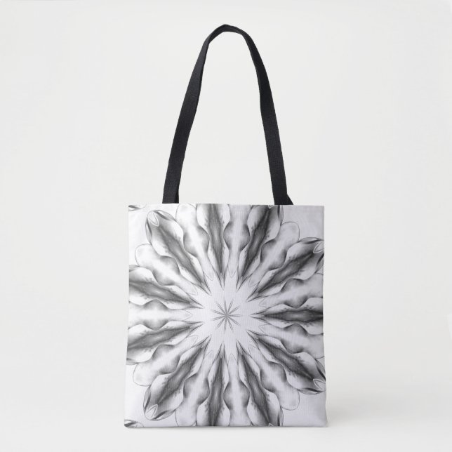 Greyscale kaleidoscope printed tote bag (Front)