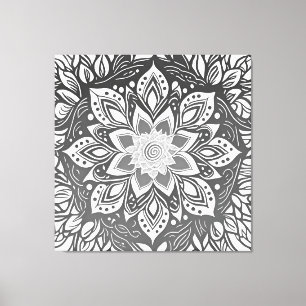 Greyscale Mandala Flower in Black and white Canvas Print