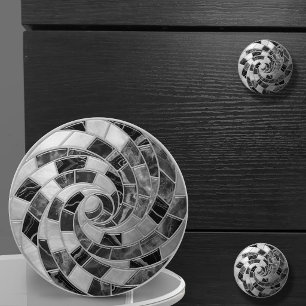 Greyscale Monochrome Marble and Pearl Mosaic Ceramic Knob