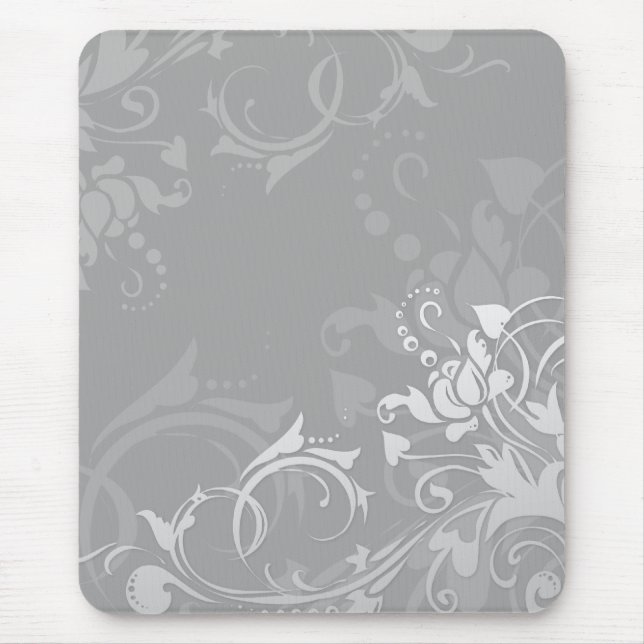 greyscale swirly modern floral design mouse mat (Front)