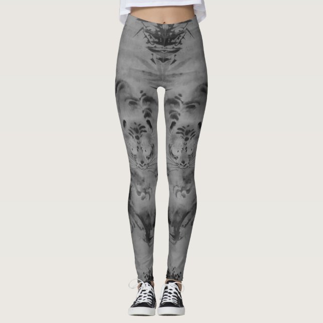 Greyscale Tiger and Bamboo 18th Century Leggings (Front)