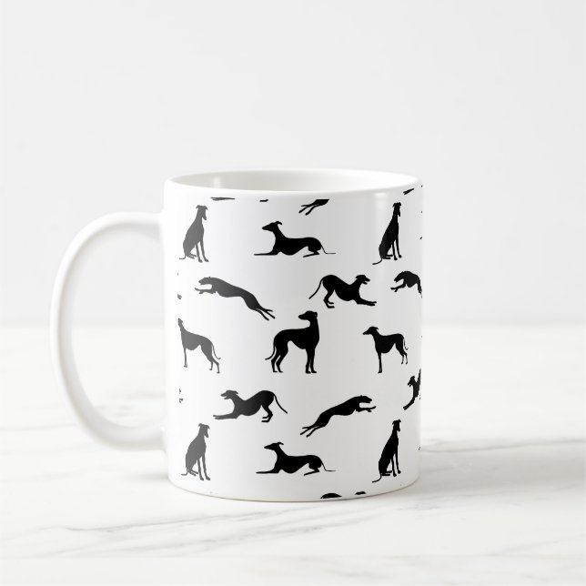 Greyt Greyhound Silhouettes - Black on White Coffee Mug (Left)
