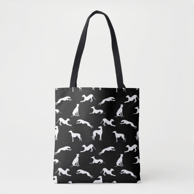 Greyt Greyhound Silhouettes - White on Black Tote Bag (Front)