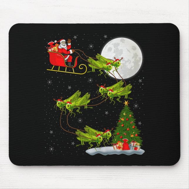 Grhopper Santa Sleigh Flying Funny Magical Christm Mouse Mat (Front)