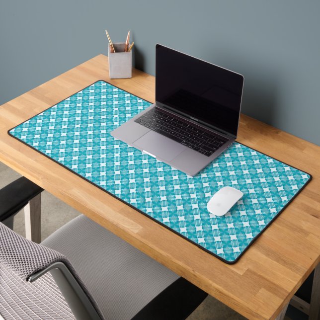 Grid and Stars Gingham Blue Desk Mat (Office 2)