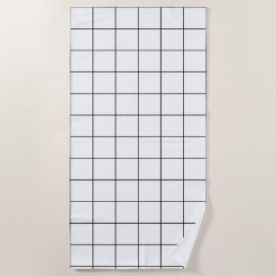 Grid Black and White Beach Towel