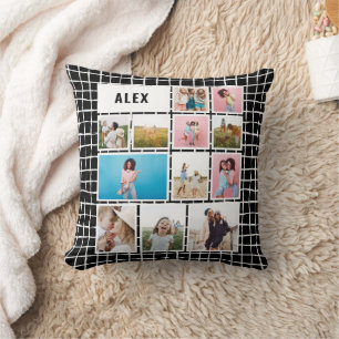 Grid black white 12 photo modern minimal abstract  cushion