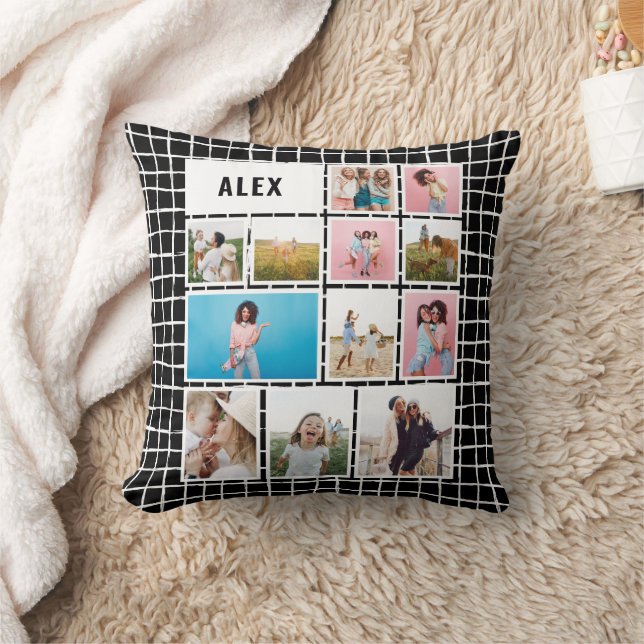 Grid black white 12 photo modern minimal abstract  cushion (Blanket)