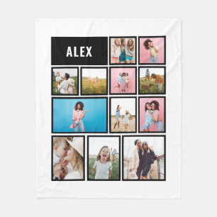 Grid black white 12 photo modern minimal abstract  fleece blanket