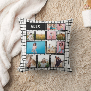 Grid black white 12 photo modern minimal cushion