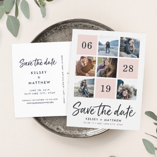 Grid Collage Photo Save the Date Announcement Postcard