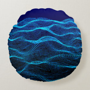Grid dots Abstract landscape background. Cyberspac Round Cushion
