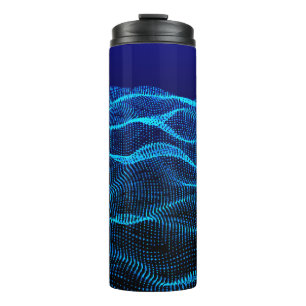 Grid dots Abstract landscape background. Cyberspac Thermal Tumbler