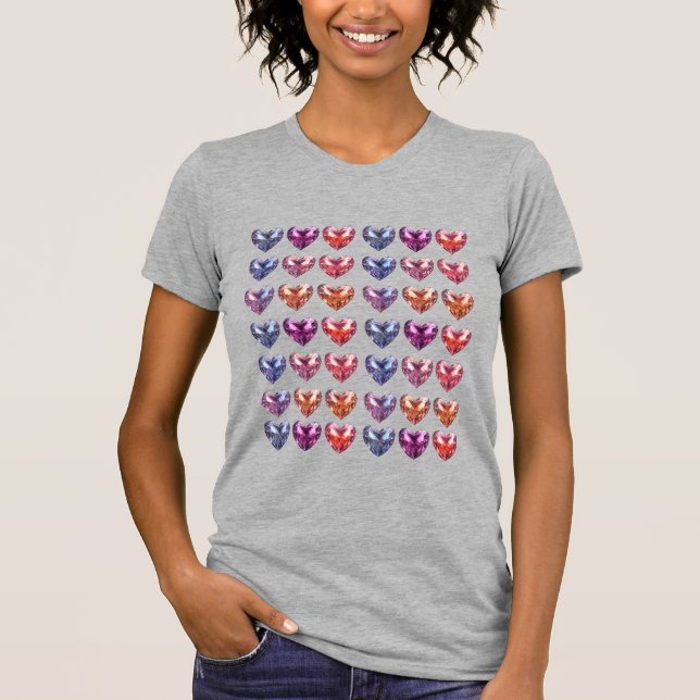 Grid Gemstone crystal hearts  T-Shirt (Front)