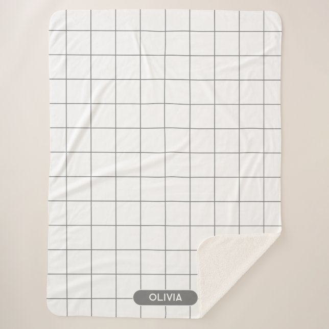 Grid Grey Sherpa Blanket (Front)