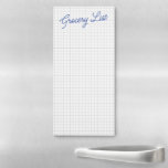 Grid Lines   Classic Script Grocery Shopping List  Magnetic Notepad<br><div class="desc">This classic notepad design features a black and white grid pattern background with a lovely blue script. Great as a shopping list but can be edited to just have a name or phrase as well. This notepad also makes a wonderful gift for kids,  parents,  and grandparents!</div>