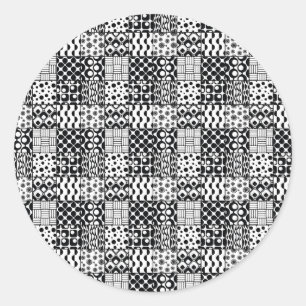Grid of Black-and-White Geometric Patterns, 01 Classic Round Sticker