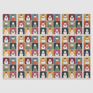 Grid of Cheerful Snowmen in Winter Wear Tissue Paper