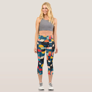 Grid of colourful circle shape variations capri leggings