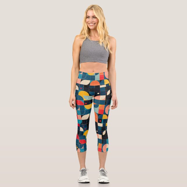 Grid of colourful circle shape variations capri leggings (Front)