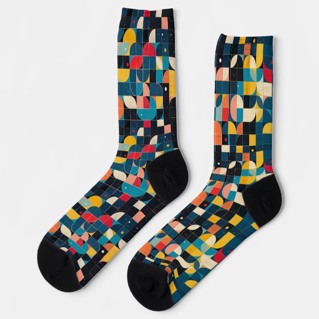 Grid of colourful circle shape variations socks (Left)