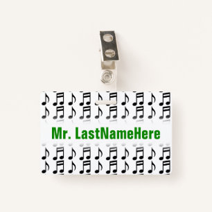 Grid of Musical Notes + Custom Teacher Name Badge ID Badge