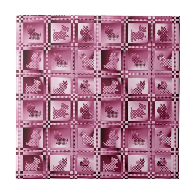 Grid of Patterned Scottie Puppies  Tile (Front)