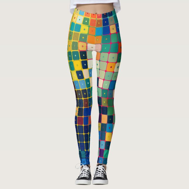 Grid of small colourful squares with dots leggings (Front)