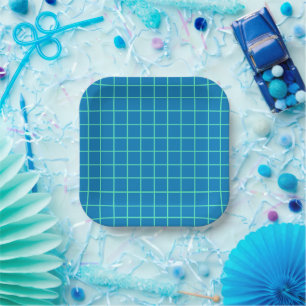 Grid Pattern in Blue and Mint Green Paper Plate
