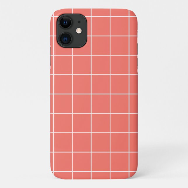 Grid pattern on living coral Case-Mate iPhone case (Back)