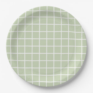 Grid Pattern Pastel Green Plaid Paper Plate