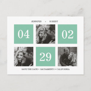 Grid Photo Collage   Emerald   SAVE THE DATE Announcement Postcard