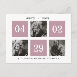 Grid Photo Collage Mauve SAVE THE DATE Announcement Postcard