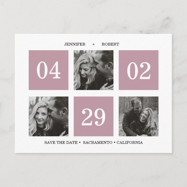 Grid Photo Collage | Mauve | SAVE THE DATE Announcement Postcard (Front)
