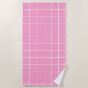 Grid Pink and White Beach Towel