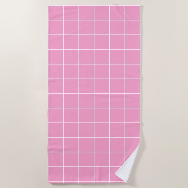 Grid Pink and White Beach Towel (Front)