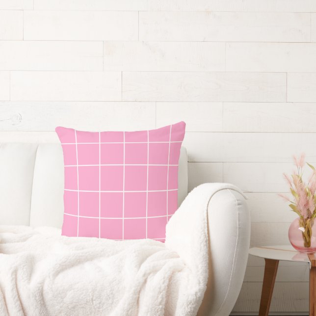 Grid Pink and White Cushion (Couch)