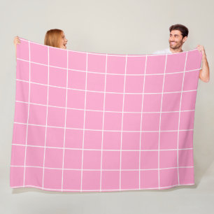 Grid Pink and White Fleece Blanket