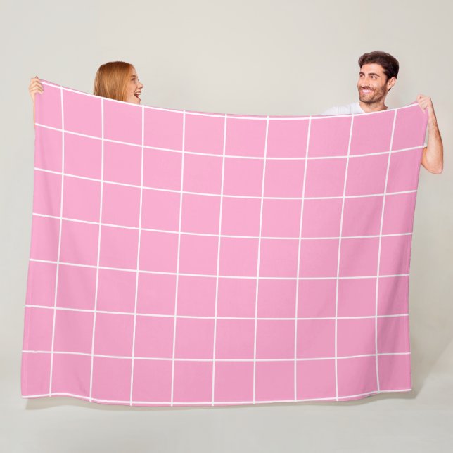 Grid Pink and White Fleece Blanket (In Situ)