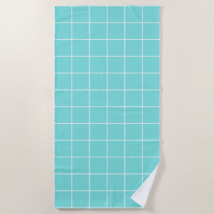 Grid Turquoise and White Beach Towel