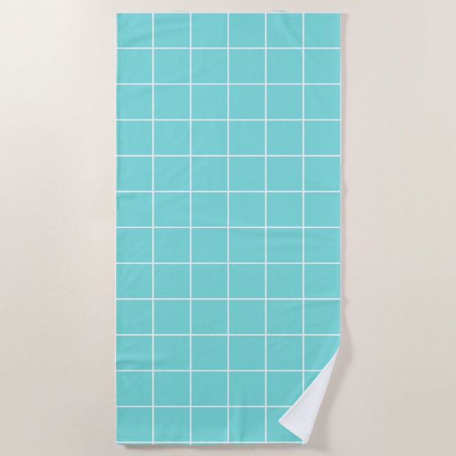 Grid Turquoise and White Beach Towel (Front)