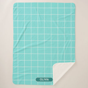 Grid Turquoise and White Sherpa Blanket
