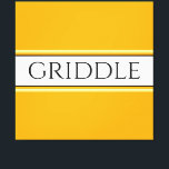 GRIDDLE Bright Golden Yellow White Stripes Text Canvas Print<br><div class="desc">This fun,  nostalgic design features GRIDDLE text inside a wide white centre stripe highlighted with black pinstripes and floating light yellow stripes against a bright wide golden yellow background.  The text can be personalised.</div>