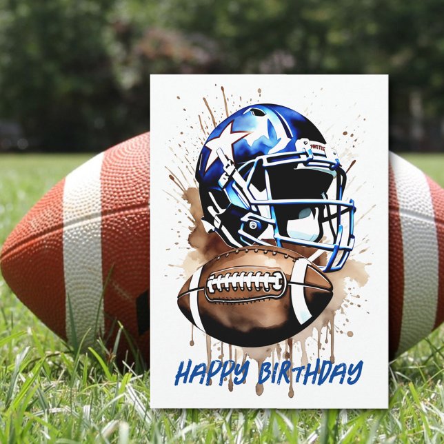 Gridiron Football Watercolor Splash Birthday  Card (Front)