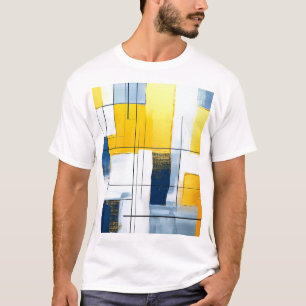 Gridlight Composition — Urban Blocks in Gold & Blu T-Shirt